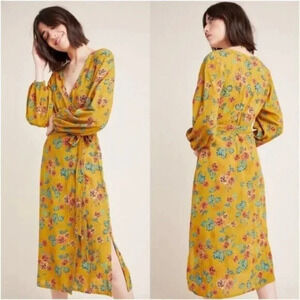 Faithfull The Brand Anthropologie Le Figuaro Floral Wrap Dress Size 2 Yellow